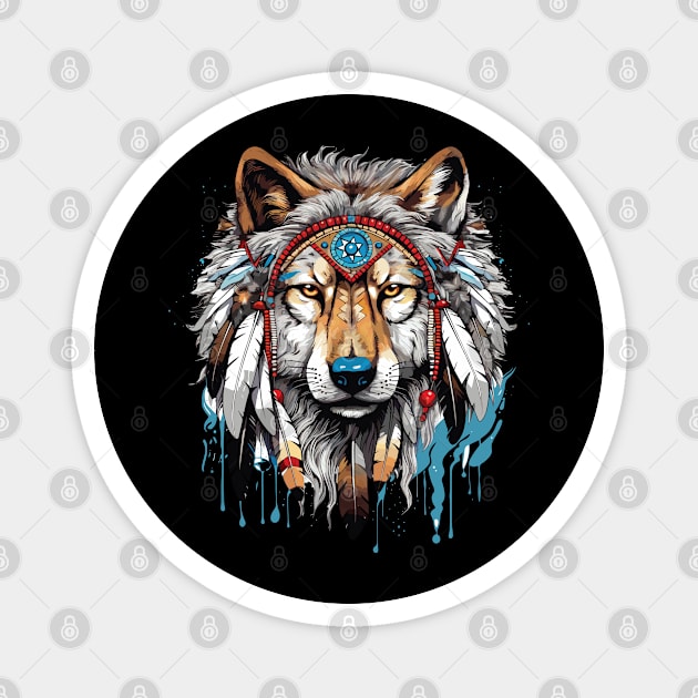 Native American Headpiece Native American Indian Wolf Magnet by smartrocket